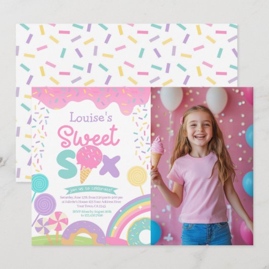 Candyland en ijs, 6e verjaardag kaart (Voorkant / Achterkant)