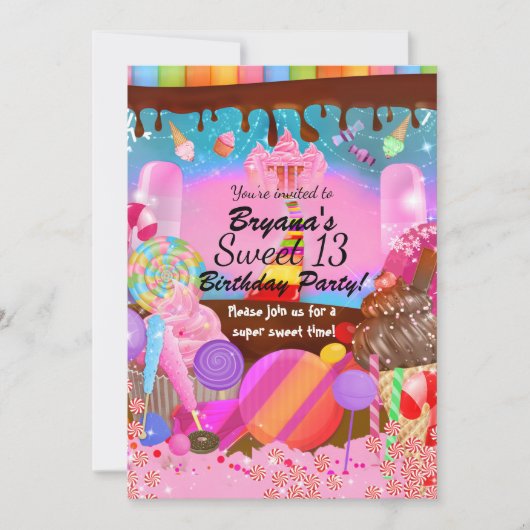 Candyland Feest Fantasie Snoep Cupcakes Flyer Kaart (Voorkant)