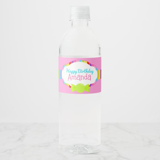 Candyland geïnspireerde waterfleswikkelaars waterfles etiket (Voorkant)