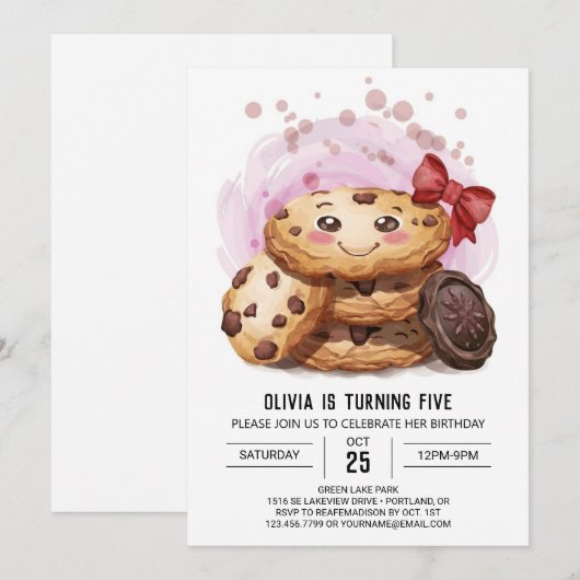 Candyland Girly Pink Cookies Verjaardag Kaart (Voorkant / Achterkant)