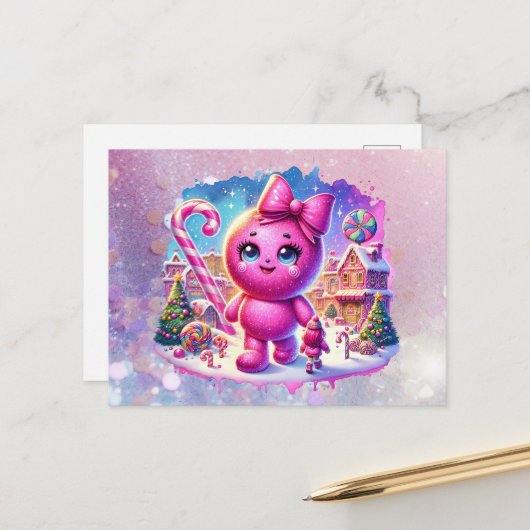 CandyLand GumDrop Feestdagenkaart (Voorkant / Achterkant in situ)