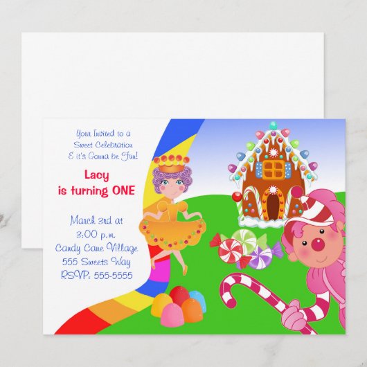 Candyland Invite Kaart (Voorkant / Achterkant)