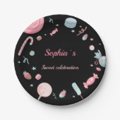 Candyland Party Decor zwart en roze Papieren Bordje (Voorkant)