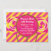 Candyland Pink & Yellow Lollipops Verjaardagsfeest Kaart (Voorkant)