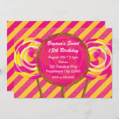 Candyland Pink & Yellow Lollipops Verjaardagsfeest Kaart (Voorkant / Achterkant)