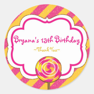 Candyland Roze & Gele Lolly Feeststickers Ronde Sticker