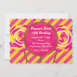 Candyland Roze & Gele Lolly's Verjaardagsfeestje Kaart