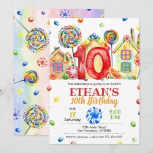Candyland Snoep Invitation for Snoep Theme - 10th Kaart