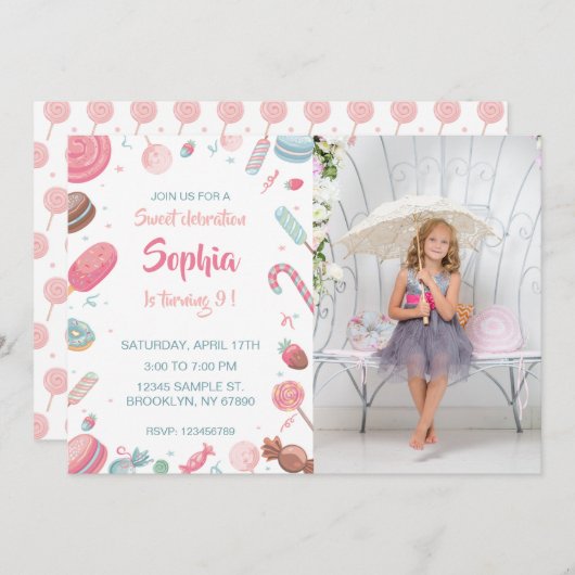 Candyland Snoep Land Feestuitnodiging Kaart (Voorkant / Achterkant)