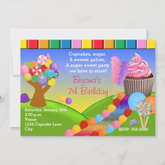 Candyland Snoep Land Sweet Cupcakes Invitation Kaart (Voorkant)