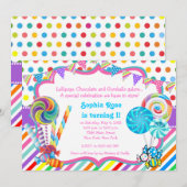 Candyland Snoep Theme Birthday Uitnodiging (Voorkant / Achterkant)