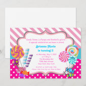 Candyland snoep Theme Birthday Uitnodiging (Voorkant / Achterkant)