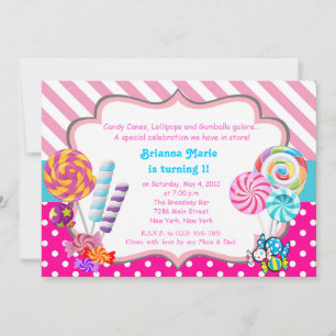 Candyland snoep Theme Birthday Uitnodiging