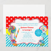 Candyland snoep Theme Birthday Uitnodiging (Voorkant / Achterkant)