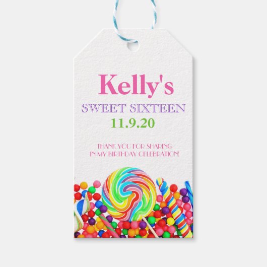 Candyland Snoep Theme Sweet 16 Favor | Cadeau Labe Cadeaulabel (Voorkant)