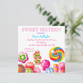 Candyland Snoep Theme Sweet 16 Uitnodiging (Staand voorkant)