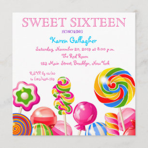 Candyland Snoep Theme Sweet 16 Uitnodiging