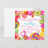Candyland Snoep Theme Sweet 16 Uitnodiging (Voorkant / Achterkant)