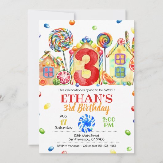 Candyland Snoep Uitnodiging tot het indienen van S (Voorkant)