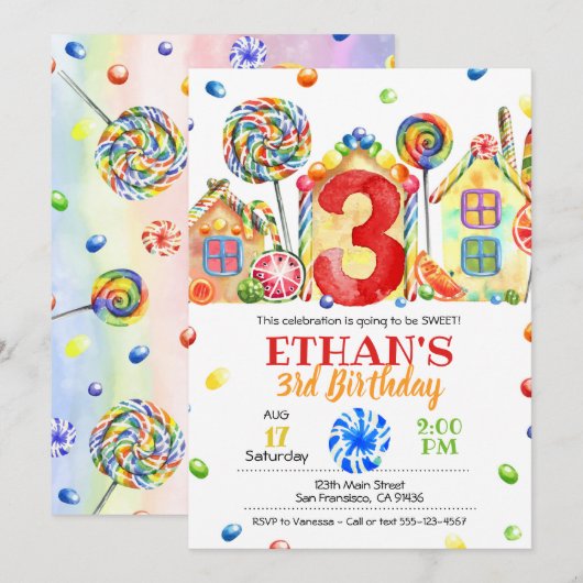 Candyland Snoep Uitnodiging tot het indienen van S (Voorkant / Achterkant)