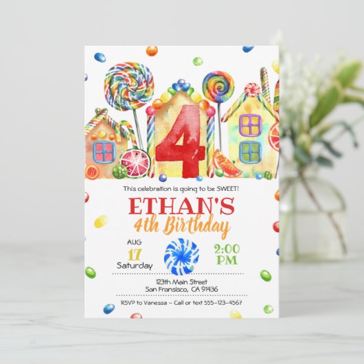 Candyland Snoep Uitnodiging tot het indienen van S (Staand voorkant)