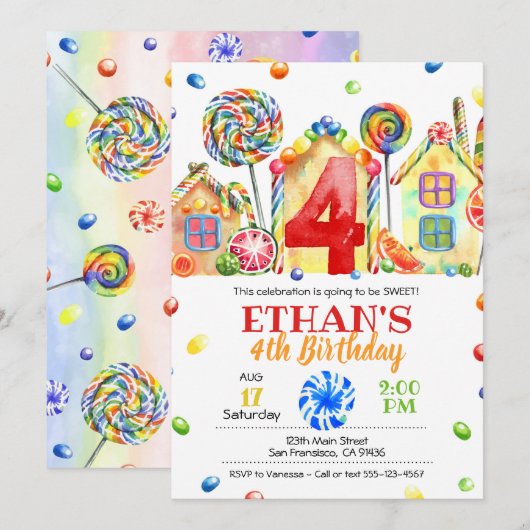 Candyland Snoep Uitnodiging tot het indienen van S (Voorkant / Achterkant)