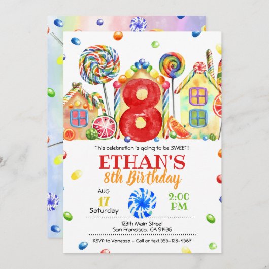 Candyland Snoep Uitnodiging tot het indienen van S (Voorkant / Achterkant)