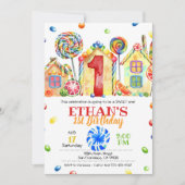 Candyland Snoep Uitnodiging voor Snoep Thema -1st (Voorkant)