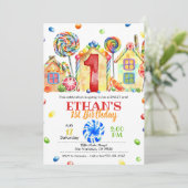 Candyland Snoep Uitnodiging voor Snoep Thema -1st (Staand voorkant)