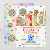 Candyland Snoep Uitnodiging voor Snoep Thema -1st (Voorkant / Achterkant)