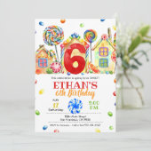 Candyland Snoep Uitnodiging voor Snoep Thema - 6e (Staand voorkant)
