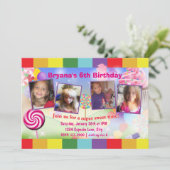 Candyland Sweet Birthday Party 4 foto uitnodiging (Staand voorkant)