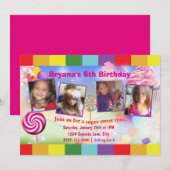 Candyland Sweet Birthday Party 4 foto uitnodiging (Voorkant / Achterkant)