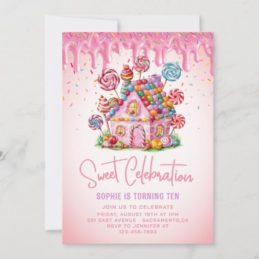 Candyland Sweet Celebration Kids Verjaardagsfeest Kaart (Voorkant)