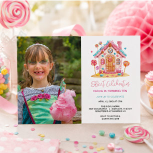 Candyland Sweet Celebration Kinderverjaardagsfoto Kaart