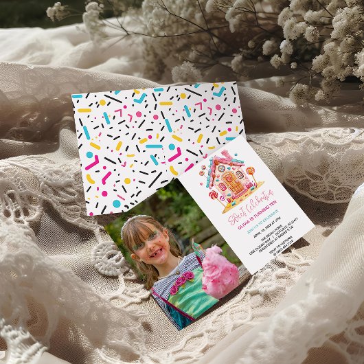 Candyland Sweet Celebration Kinderverjaardagsfoto Kaart