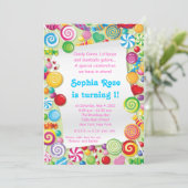 Candyland Sweet Shoppe Birthday Uitnodiging (Staand voorkant)