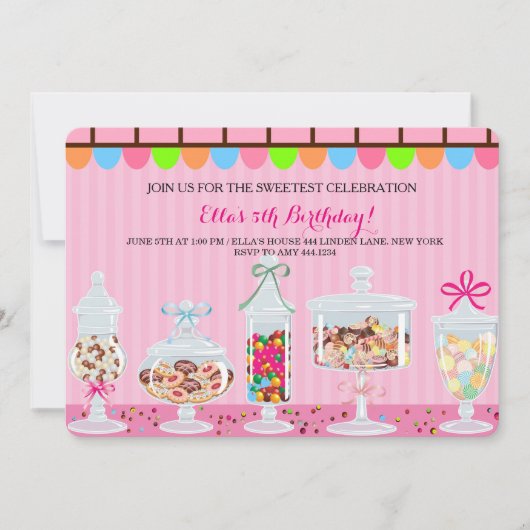 Candyland Sweet Shoppe Verjaardag Uitnodigingen (Voorkant)