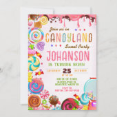 Candyland Sweet verjaardagsfeestje uitnodiging (Voorkant)