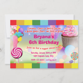 Candyland Sweets Cupcake Verjaardagsfeest Uitnodig Kaart