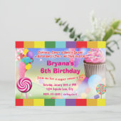 Candyland Sweets Cupcake Verjaardagsfeest Uitnodig Kaart (Staand voorkant)