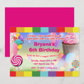 Candyland Sweets Cupcake Verjaardagsfeest Uitnodig Kaart (Voorkant / Achterkant)
