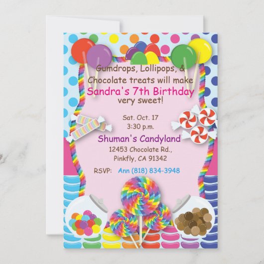 Candyland Sweets Invitation Kaart (Voorkant)
