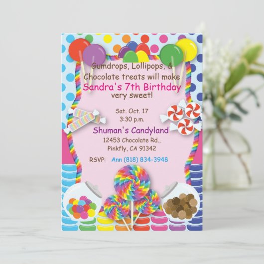 Candyland Sweets Invitation Kaart (Staand voorkant)