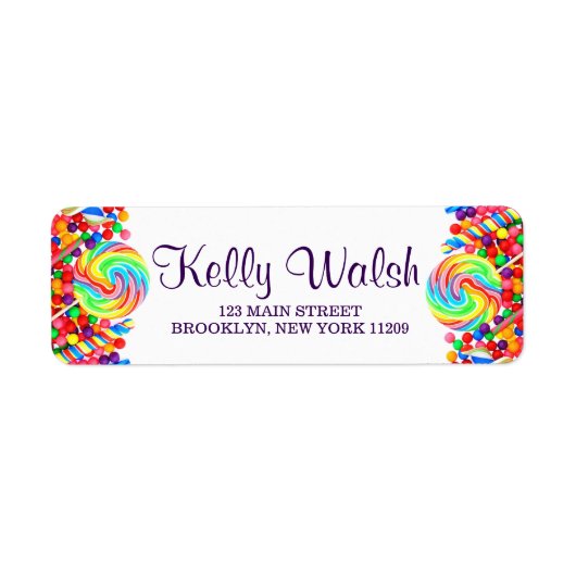 Candyland Thema Sweet 16 Retouradres Labels (Voorkant)