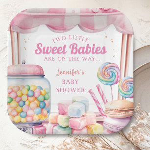 Candyland Twins Baby shower Pink Girl Papieren Bordje