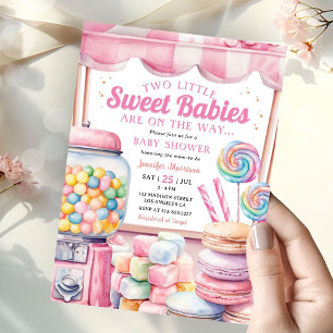 Candyland Twins Baby shower Pink Sweet Girls Kaart