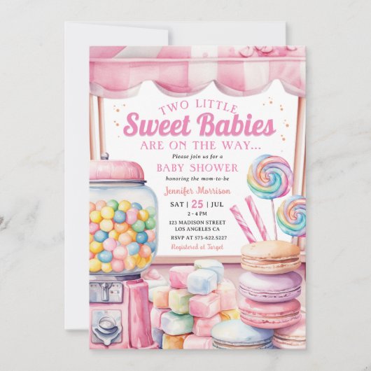 Candyland Twins Baby shower Pink Sweet Girls Kaart (Voorkant)