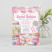 Candyland Twins Baby shower Pink Sweet Girls Kaart (Staand voorkant)