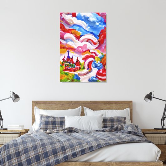 Candyland Wonderland Blue Sky White Clouds Canvas Afdruk (Insitu (Slaapkamer))